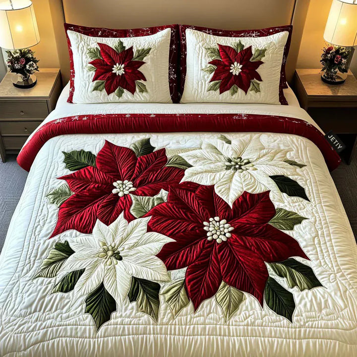 Téli Poinsettia | 3 Részes Párnázott Ágynemű Szett