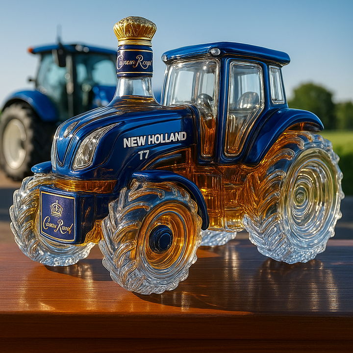 Klasszikus whisky üveg traktor New Holland T7 formájában