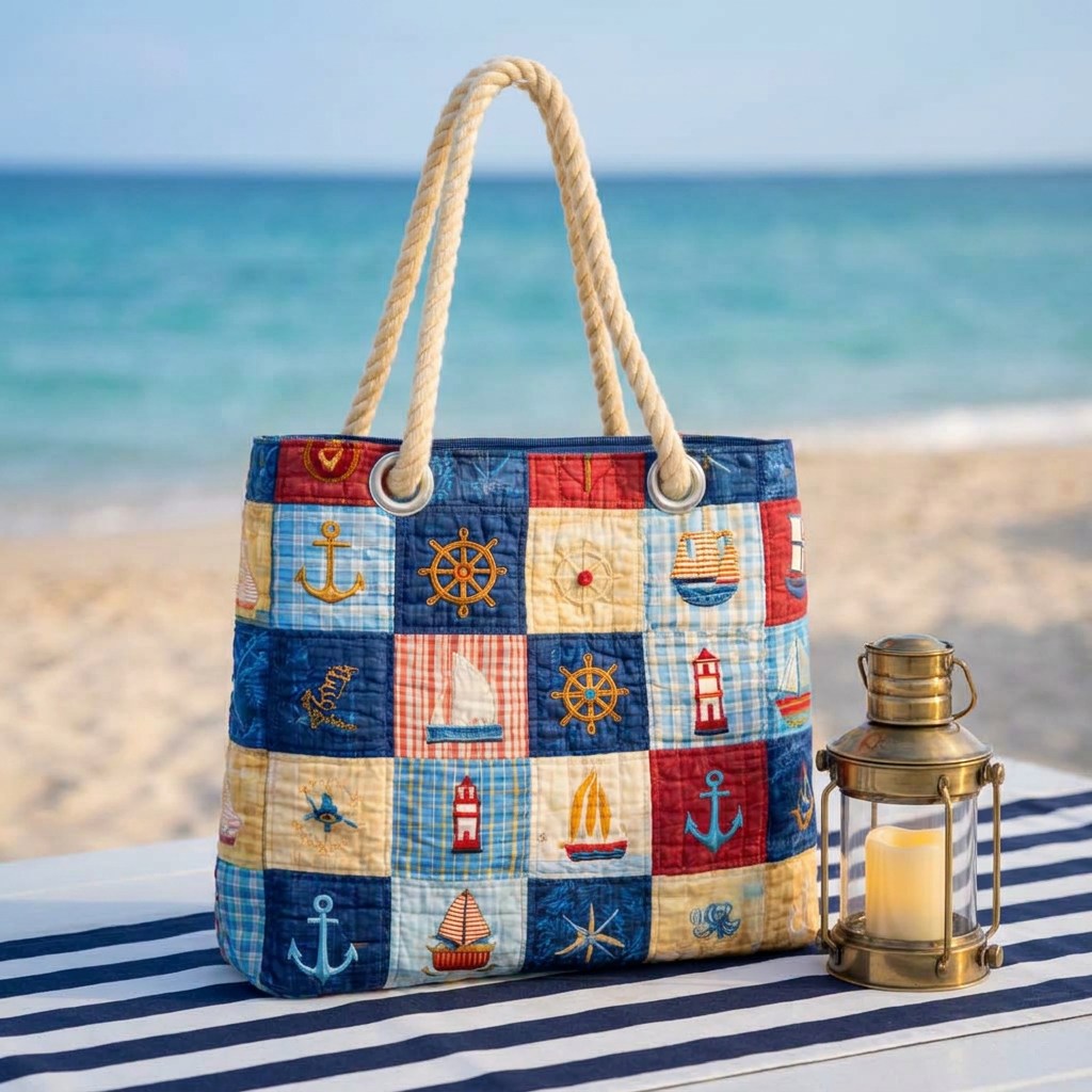 Tengerészeti Patchwork – Kézzel Készített Strandtáska